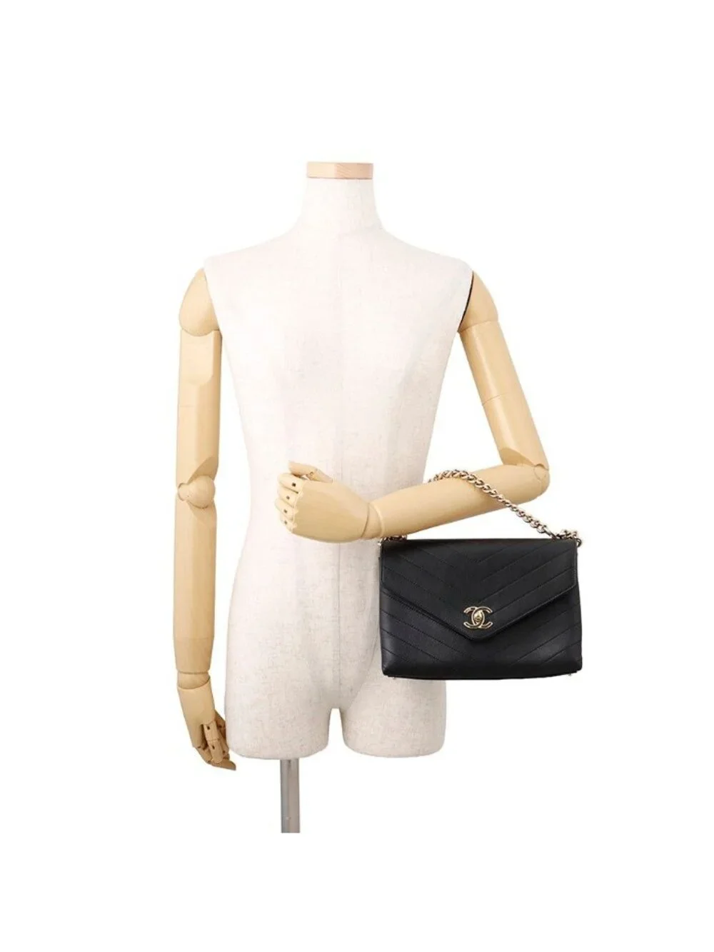 Chanel Chain Shoulder Bag Blanc CC Logo Leather Stitch Black 2-Way